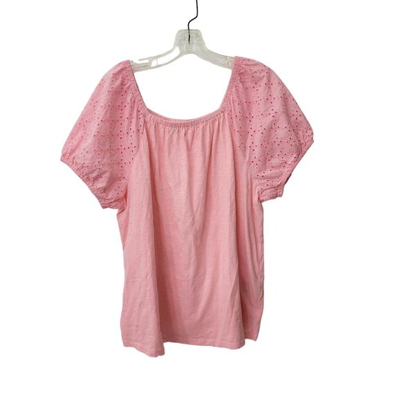 Style and Co Pink Jersey Peasant Blouse with Eyelet Sleeves PXXL - Picture 4 of 4